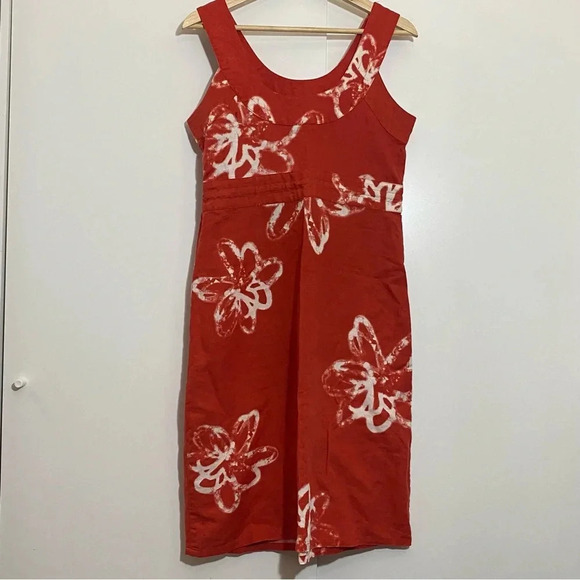 Lole linen cotton women red-orange batik floral tie dye midi hippie casual dress - Picture 2 of 10